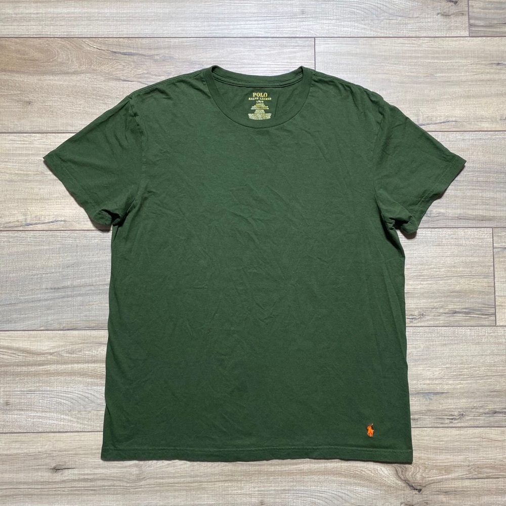 Polo Ralph‎ Lauren Mens Crew Neck Short Sleeve Shirt Large Green Orange Pony